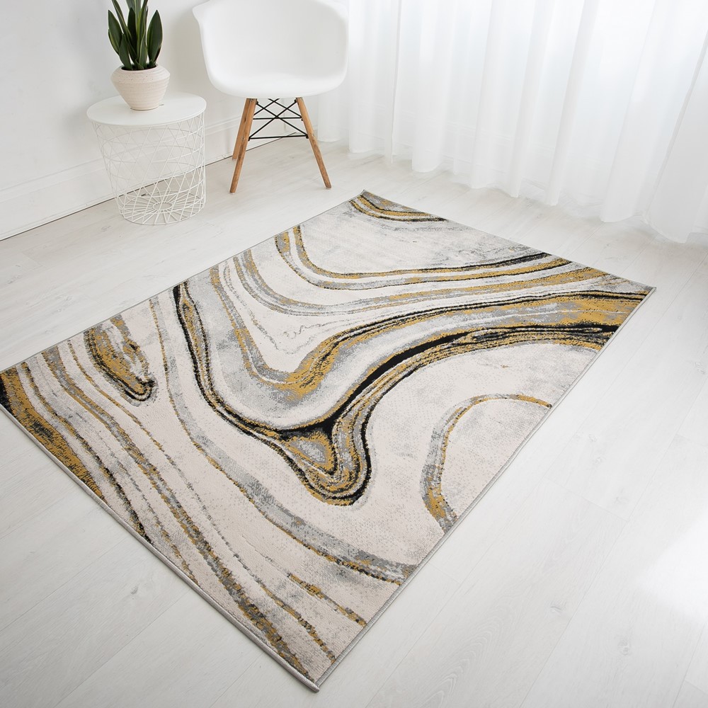 Balletto 18BA Modern Marble Rugs in Anthra Ochre Yellow